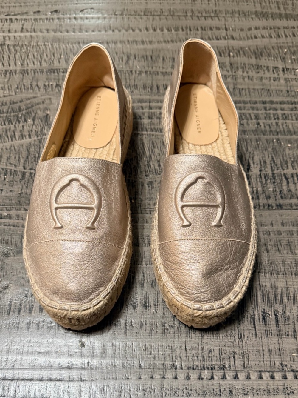 Etienne Aigner Metallic Taupe Espadrille Slip-On Loafers